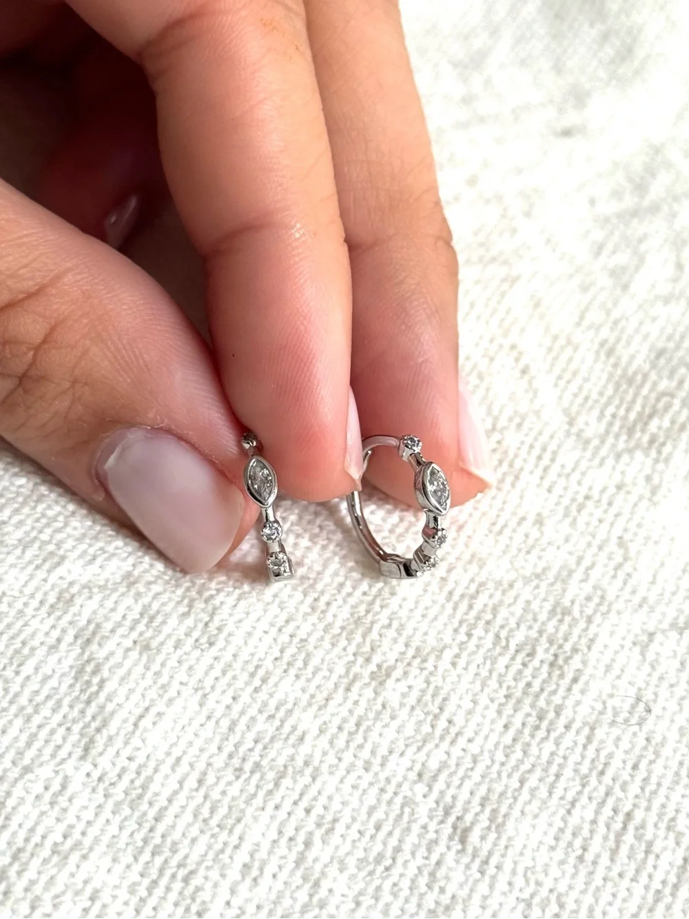 NEW! Gold Plated CZ Huggie Hoop Earrings - Silver - Picture 3 of 6